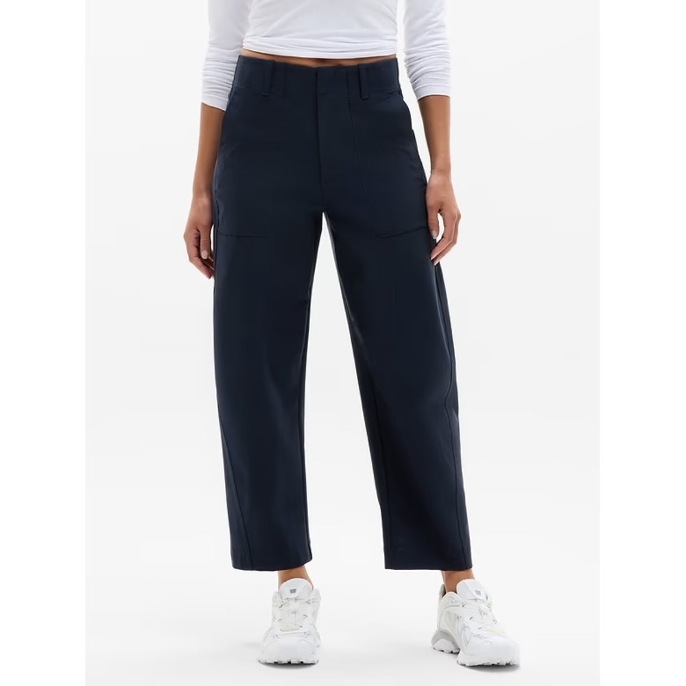 Athleta Skyline High Rise Barrel Leg Pants Womens Size 4 Navy Blue Work Travel
